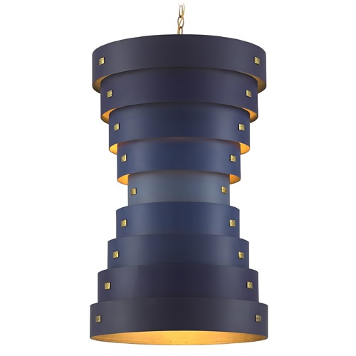 Graduation Chandelier in Blue/Contemporary Gold Leaf by Currey & Co