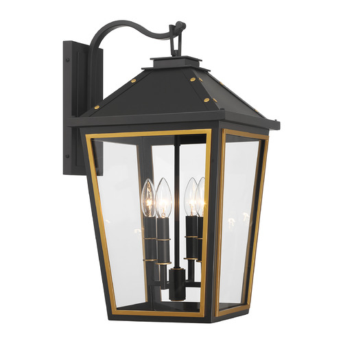 Crystorama Lighting Hawkins Matte Black & Textured Gold Outdoor Wall Light