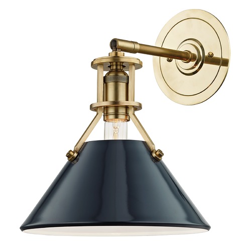 Painted No. 2 Aged Brass Sconce with Darkest Blue Metal Shade by Hudson Valley Lighting