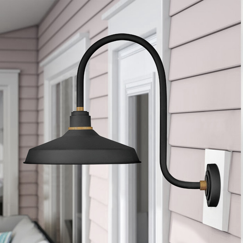 Foundry 16-Inch Wide Textured Black & Brass Barn Light by Hinkley Lighting