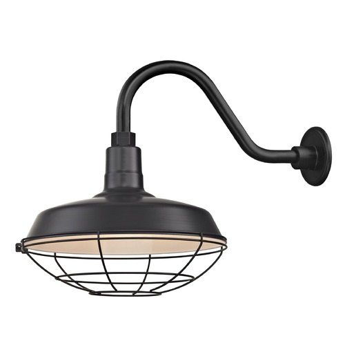 Black Gooseneck Barn Light with 14-Inch Caged Shade