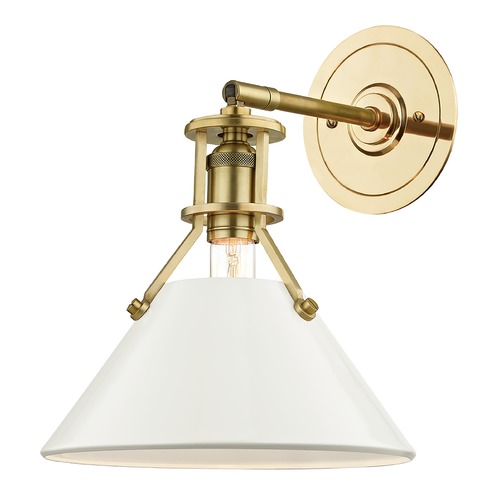 Painted No. 2 Aged Brass Sconce with Off-White Metal Shade by Hudson Valley Lighting