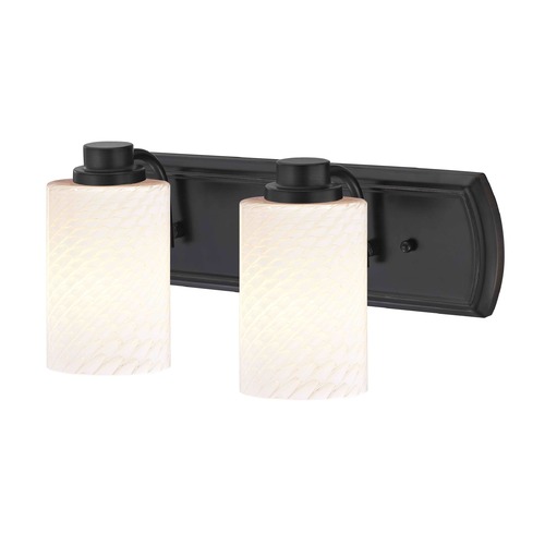 2-Light Bath Bar in Bronze with White Cylinder Art Glass