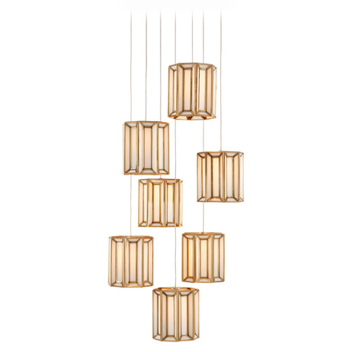 Currey and Company Daze Antique Brass & Silver Multi-Light Pendant with Cylindrical Shade