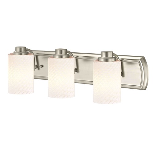 Design Classics Lighting 3-Light Bath Wall Light in Satin Nickel with White Cylinder Art Glass 1203-09 GL1020C