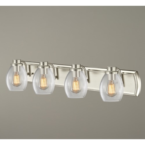 Design Classics Lighting Industrial 4-Light Bathroom Light with Clear Glass in Satin Nickel 1204-09 GL1034-CLR
