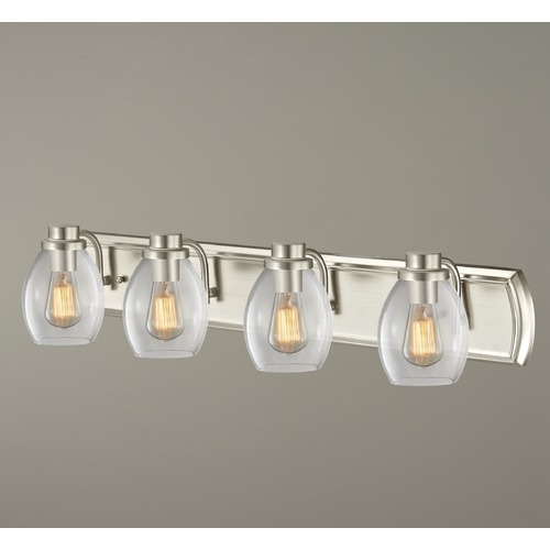 Transitional 4-Light Bathroom Light with Clear Glass in Satin Nickel