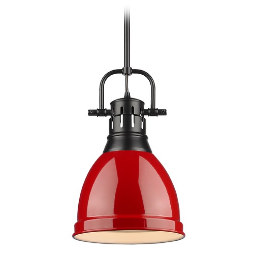 Golden Lighting Golden Lighting Duncan Black Mini-Pendant Light with Red Shade 3604-SBLK-RD