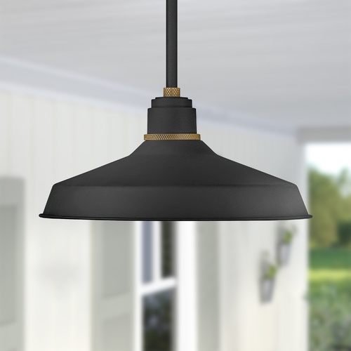 Foundry 16-Inch Wide Textured Black & Brass Barn Light Pendant by Hinkley Lighting