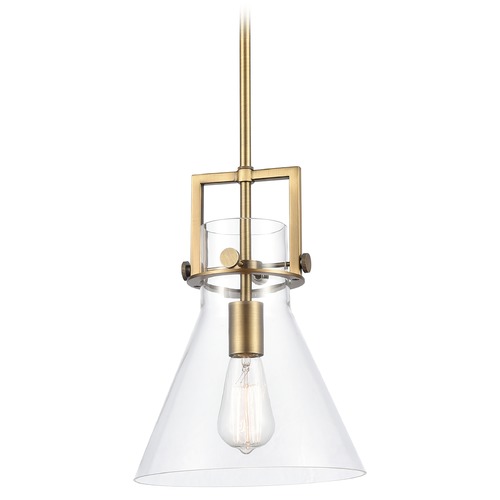 Innovations Lighting Innovations Lighting Newton Brushed Brass Pendant Light with Conical Shade 411-1S-BB-10CL