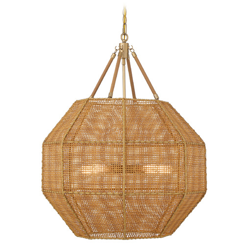 Savoy House Lighting Selby Burnished Brass and Rattan Pendant Light with Octagon Shade