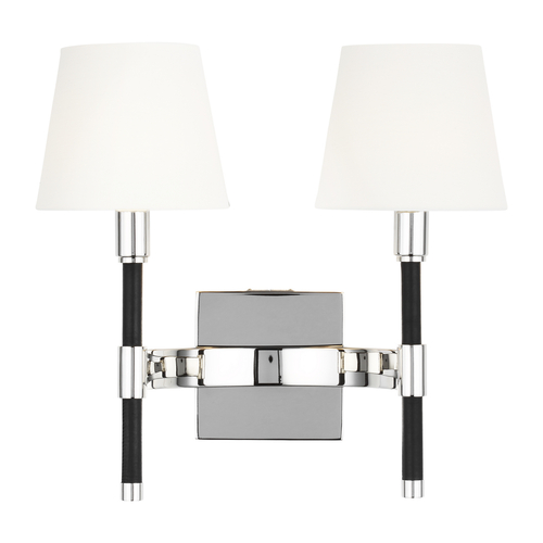 Visual Comfort Studio Collection Lauren Ralph Lauren Katie Polished Nickel & Black Leather Vanity Light by Visual Comfort Studio LW1022PN