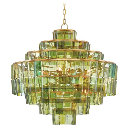 Sommelier Chandelier in Dark Gold Leaf/Green by Currey & Company