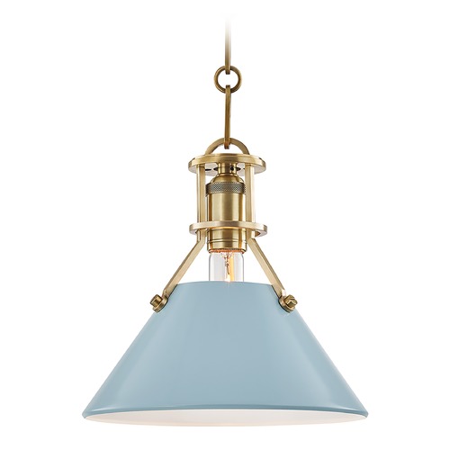 Hudson Valley Lighting Painted No. 2 Aged Brass Pendant with Blue Bird Metal Shade by Hudson Valley Lighting MDS351-AGB/BB