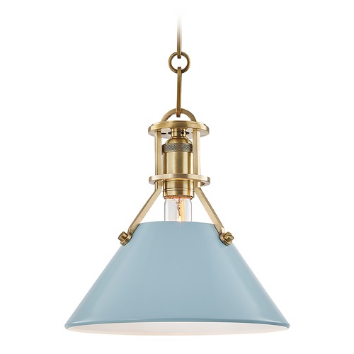 Painted No. 2 Aged Brass Pendant with Blue Bird Metal Shade by Hudson Valley Lighting