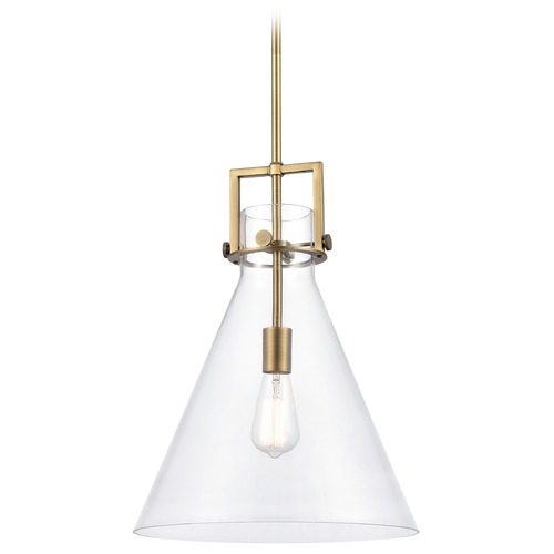 Innovations Lighting Innovations Lighting Newton Brushed Brass Pendant Light with Conical Shade 411-1S-BB-14CL