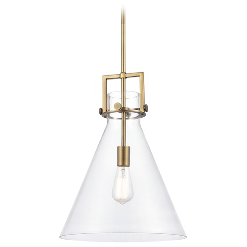 Innovations Lighting Innovations Lighting Newton Brushed Brass Pendant Light with Conical Shade 411-1S-BB-14CL