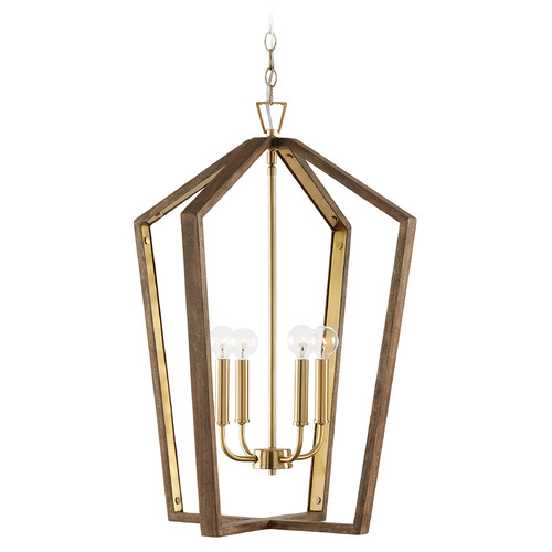 Capital Lighting Maren 4-Light Pendant in Nordic Wood & Brass by Capital Lighting 344541NM
