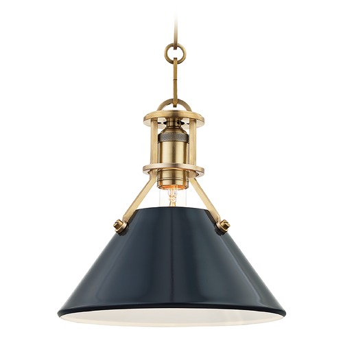Hudson Valley Lighting Painted No. 2 Aged Brass Pendant with Darkest Blue Metal Shade by Hudson Valley Lighting MDS351-AGB/DBL