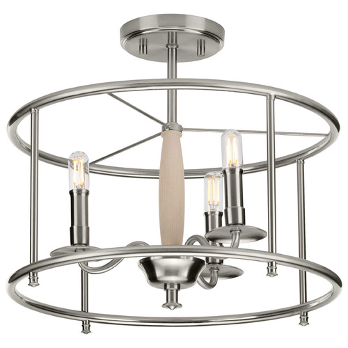 Progress Lighting Durrell Brushed Nickel & Cerused White Semi-Flushmount Light