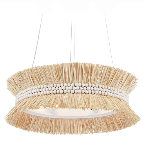 Currey and Company Lighting Currey and Company Seychelles Sugar White & Natural Raffia Pendant Light with Drum Shade 9000-0875