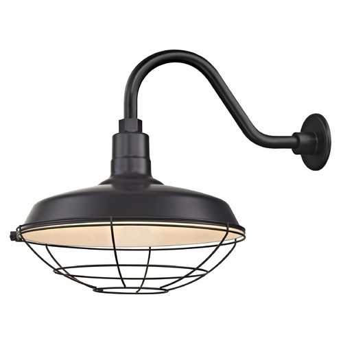 Black Gooseneck Barn Light with 16-Inch Caged Shade