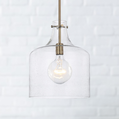 Crawford 11.75-Inch Seeded Glass Pendant in Aged Brass by HomePlace by Capital Lighting