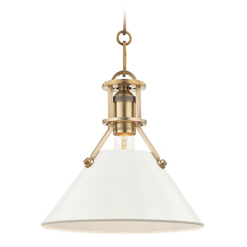 Hudson Valley Lighting Painted No. 2 Aged Brass Pendant with Off-White Metal Shade by Hudson Valley Lighting MDS351-AGB/OW