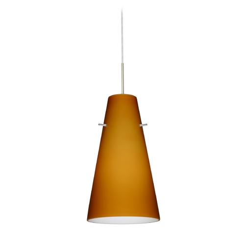 Besa Lighting Modern Pendant Light Amber Glass Satin Nickel by Besa Lighting 1JT-412480-SN