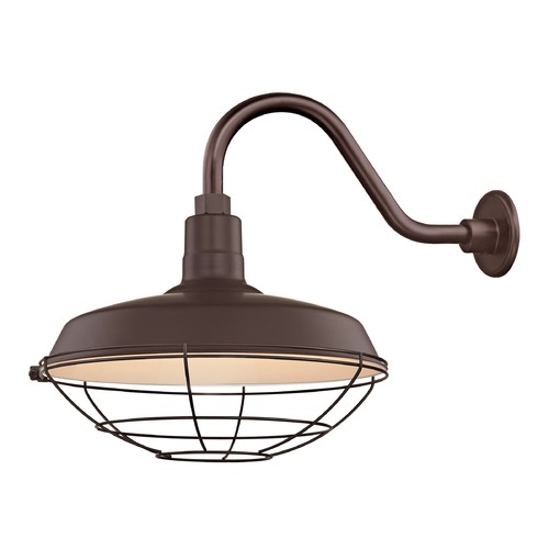 Bronze Gooseneck Barn Light with 16-Inch Caged Shade