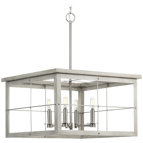Progress Lighting Hedgerow Brushed Nickel & Grey Washed Oak Pendant Light