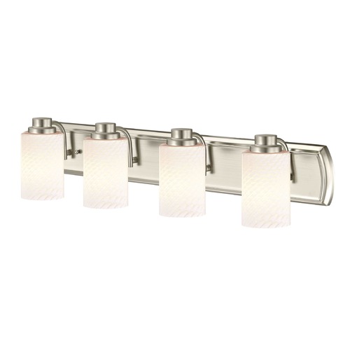 4-Light Bathroom Light in Satin Nickel with White Cylinder Art Glass