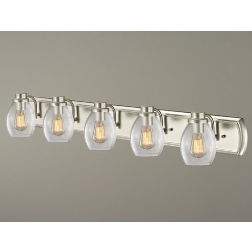 Design Classics Lighting Industrial 5-Light Bathroom Light with Clear Glass in Satin Nickel 1205-09 GL1034-CLR