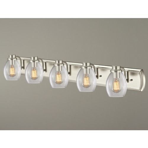 Transitional 5-Light Bathroom Light with Clear Glass in Satin Nickel