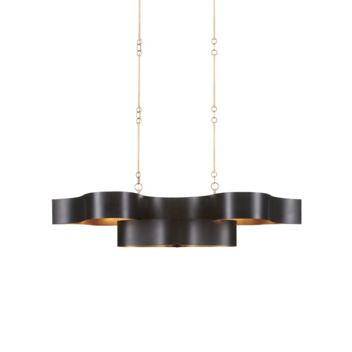 Currey and Company Lighting Grand Lotus 50.50-Inch Linear Chandelier in Satin Black by Currey & Co 9000-0853