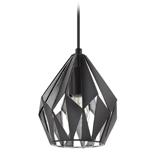 Eglo Lighting Eglo Carlton 3 Matte Black & Silver Mini-Pendant Light with Bowl / Dome Shade 202035A