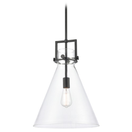 Innovations Lighting Innovations Lighting Newton Matte Black LED Pendant Light with Conical Shade 411-1S-BK-14CL-LED
