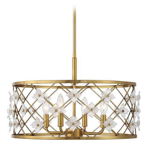 Savoy House Lighting Bailey Warm Brass Pendant Light with Drum Shade