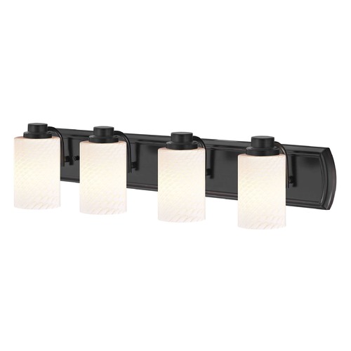 4-Light Vanity Light in Bronze with White Cylinder Art Glass