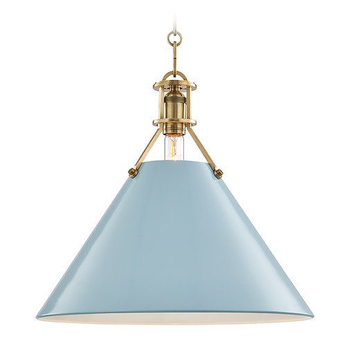 Hudson Valley Lighting Painted No. 2 Aged Brass Pendant with Blue Bird Metal Shade by Hudson Valley Lighting MDS352-AGB/BB