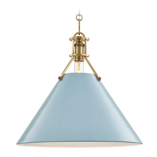 Painted No. 2 Aged Brass Pendant with Blue Bird Metal Shade by Hudson Valley Lighting
