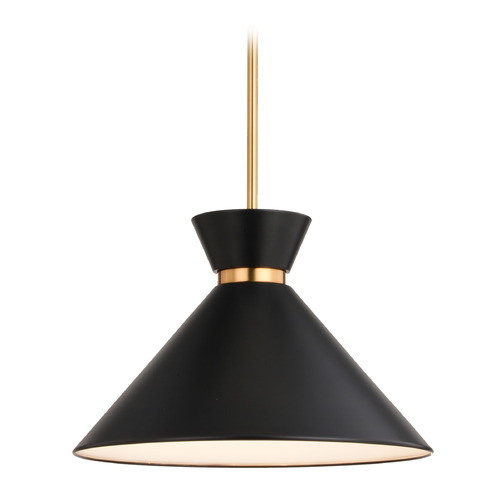Vaxcel Lighting Racine Matte Black & Natural Brass Pendant Light with Conical Shade
