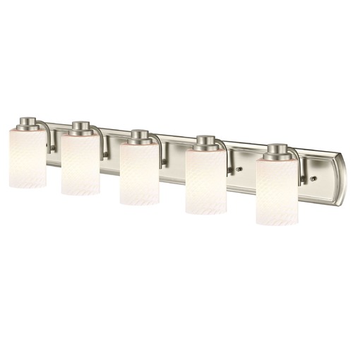 5-Light Bath Bar in Satin Nickel with White Cylinder Art Glass
