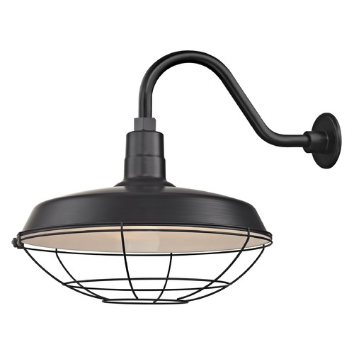 Black Gooseneck Barn Light with 18-Inch Caged Shade
