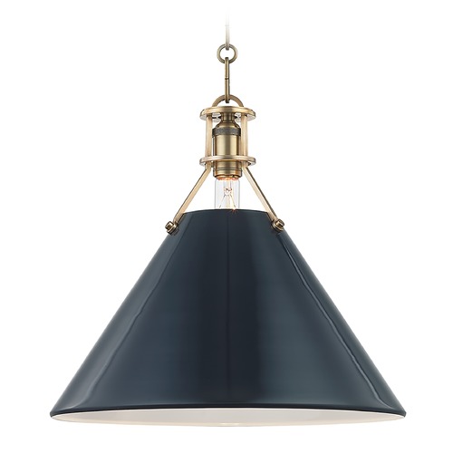 Hudson Valley Lighting Painted No. 2 Aged Brass Pendant with Darkest Blue Metal Shade by Hudson Valley Lighting MDS352-AGB/DBL