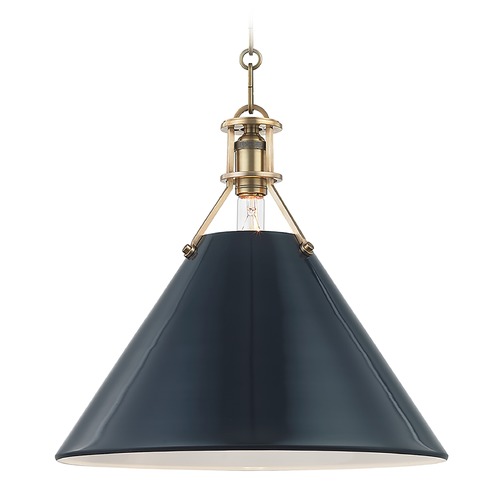 Painted No. 2 Aged Brass Pendant with Darkest Blue Metal Shade by Hudson Valley Lighting