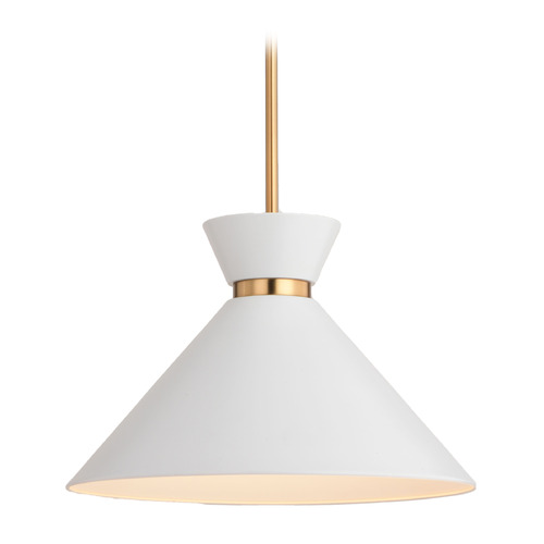 Vaxcel Lighting Racine Matte White & Natural Brass Pendant Light with Conical Shade