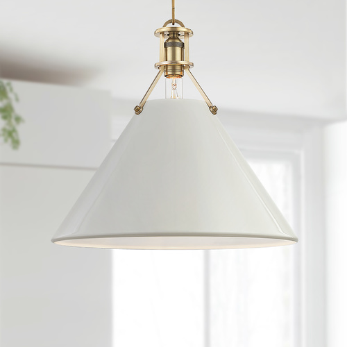 Hudson Valley Lighting Painted No. 2 Aged Brass Pendant with Off-White Metal Shade by Hudson Valley Lighting MDS352-AGB/OW