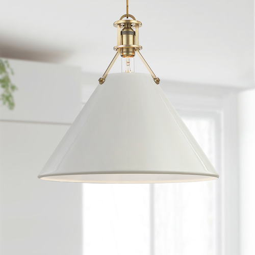 Painted No. 2 Aged Brass Pendant with Off-White Metal Shade by Hudson Valley Lighting