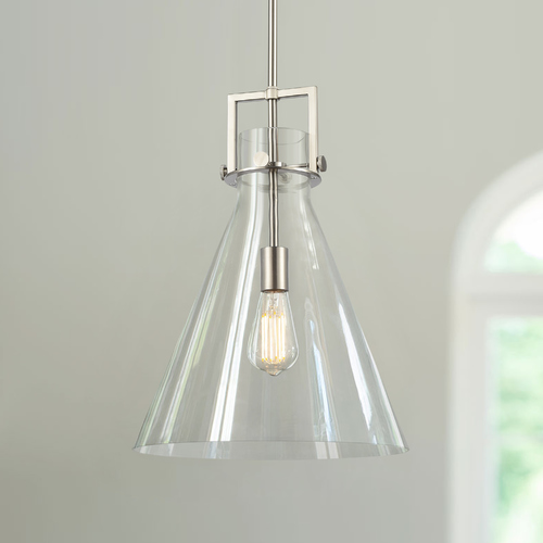 Innovations Lighting Innovations Lighting Newton Brushed Satin Nickel Pendant Light with Conical Shade 411-1S-SN-14CL